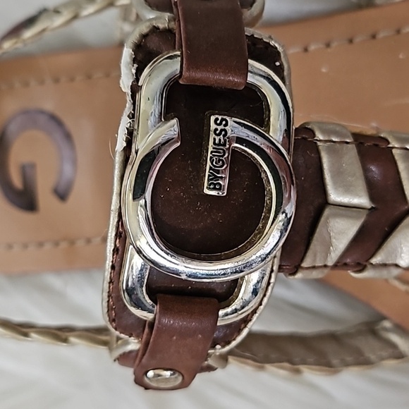 Guess Brown and Gold Braided Sandals with Buckle Accent - Picture 5 of 15
